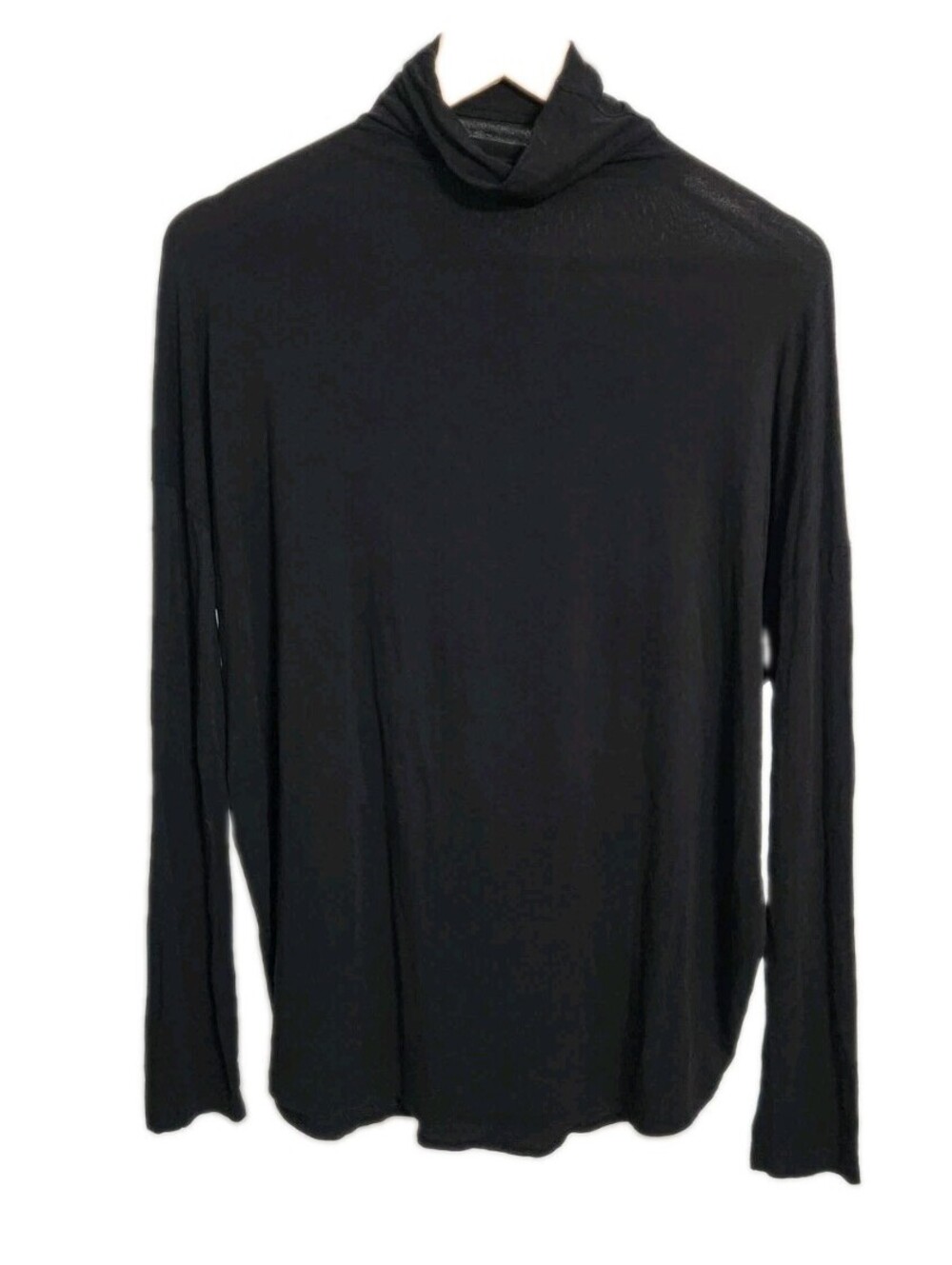 Vince Blouse Micro Modal Medium Black Mock Neck Long Sleeve Soft